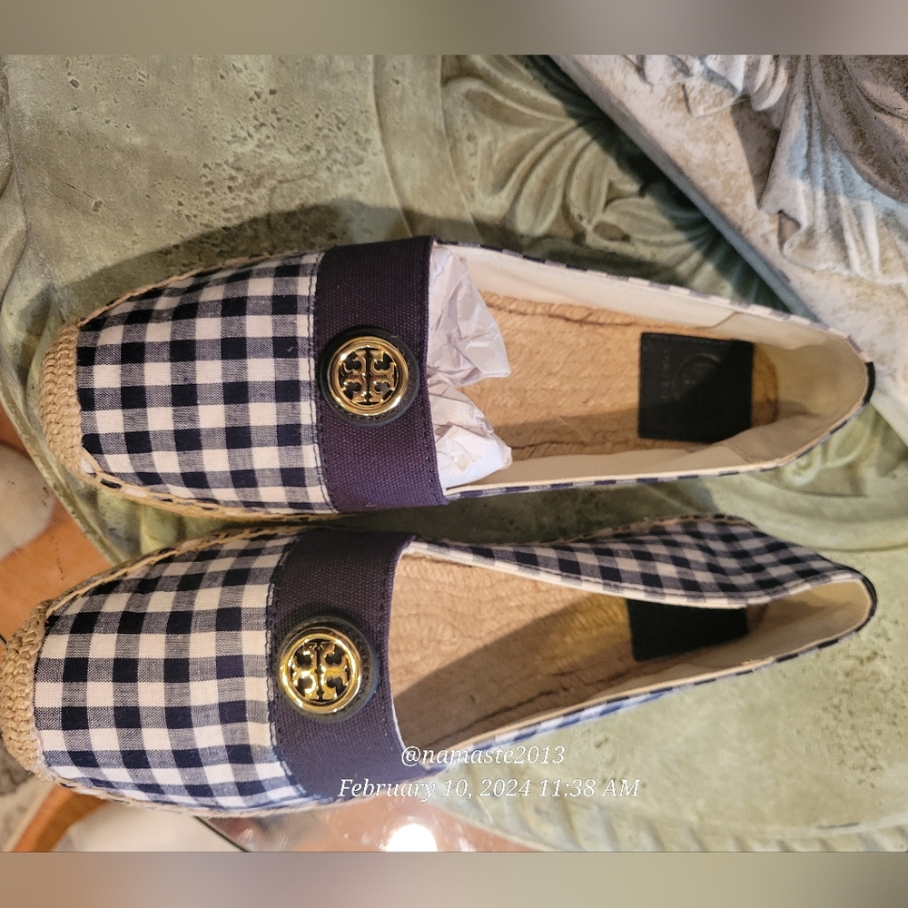 Tory Burch Beacher Brigh Navy Espidrilles Flats Jute Leather Designer #715 - Picture 9 of 16